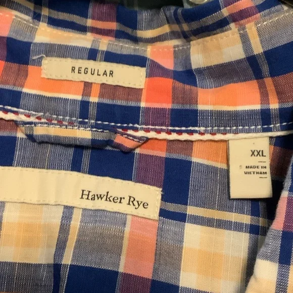 Classic Blue and Orange Plaid Button Down Short Sleeve Shirt - Picture 3 of 4